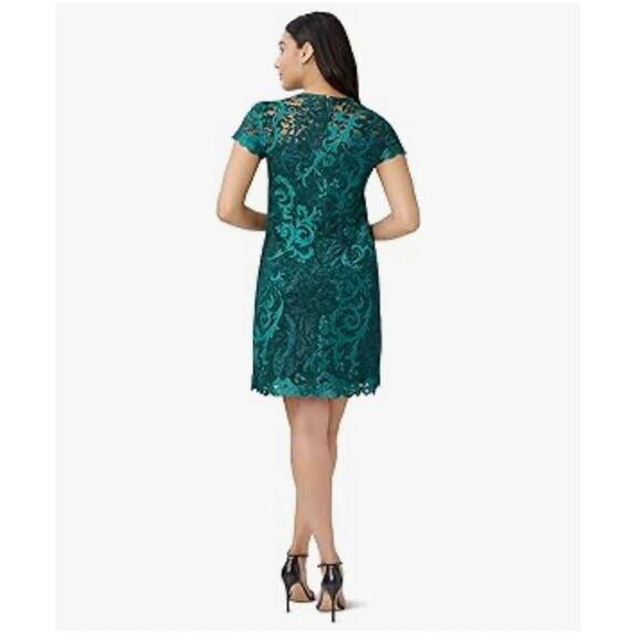 Adrianna Papell NEW Size 12 Dark Jade Green Women's Lace A Line Shift Mini Dress - Picture 2 of 10